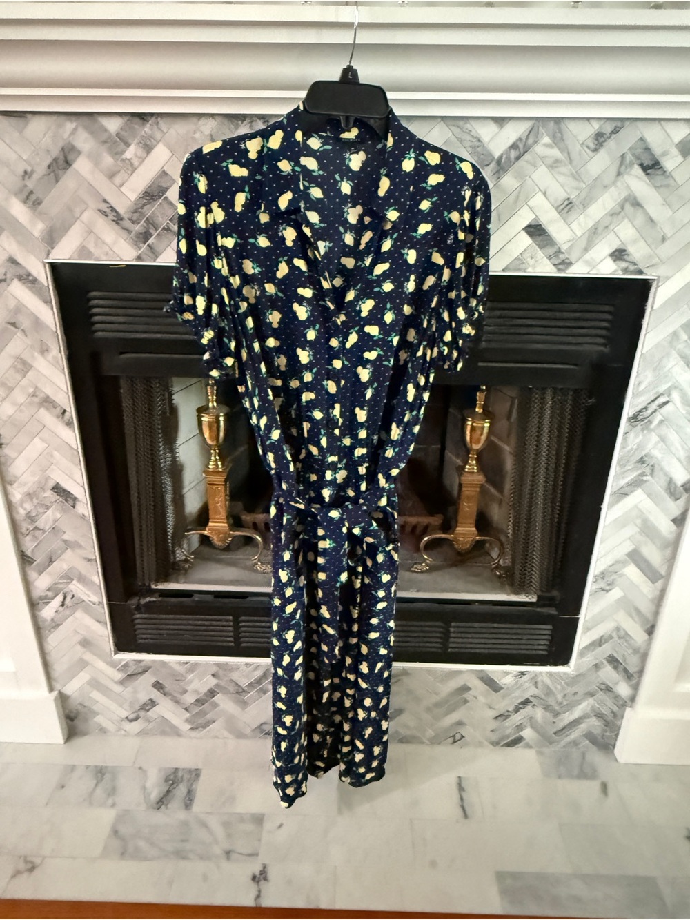 Talbots Navy Floral Wrap Midi Dress with Tie Waist